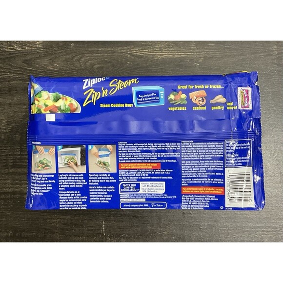 Ziploc Zip 'n' Steam Cooking Bags 10 Bags 7 1/4 x 8 Inches - Picture 2 of 2